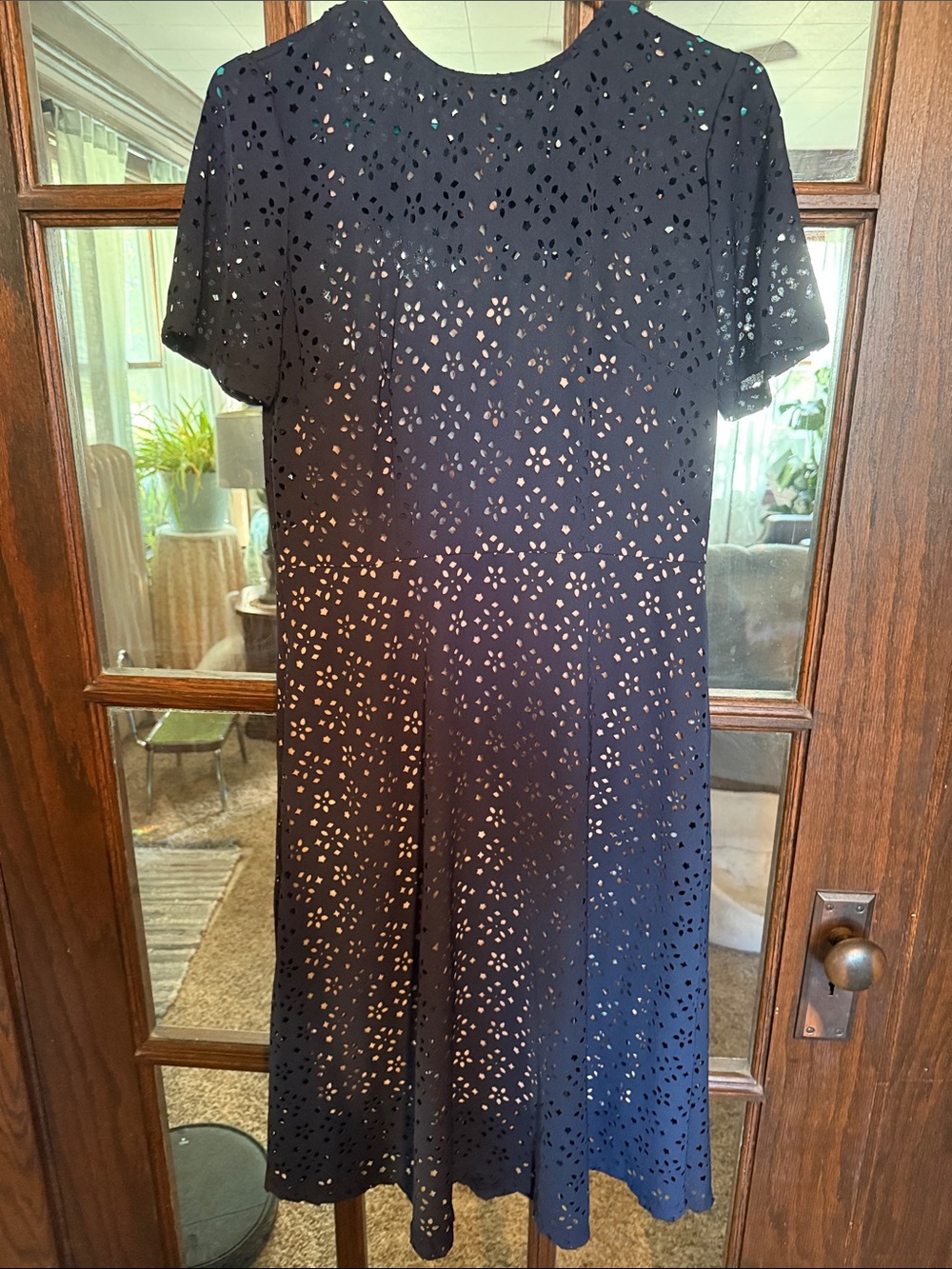 Maggy London Navy Eyelet Midi Dress
